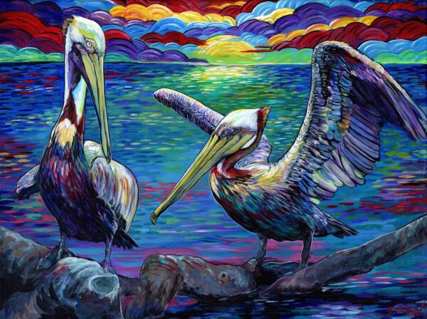 Pelicans at Sunset