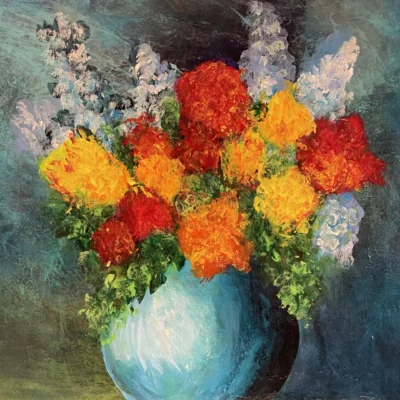 Flowers in a Blue Vase