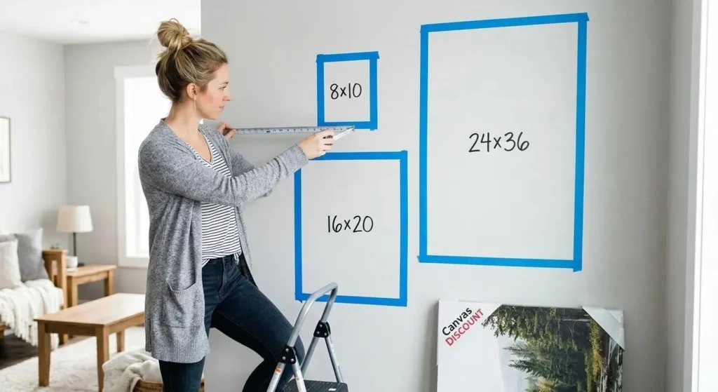 art for living room measure with painter's tape